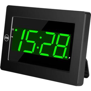 Digital Wall Clock Battery Operated - LED Display Digital Alarm Clock Battery Powered Only, Brightness Adjustable, 12/24Hr (Black-green)