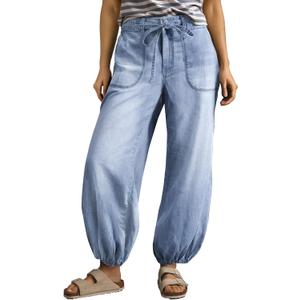 Sidefeel Women's Wide Leg Jeans High Waisted Drawstring Baggy Stretchy Trendy Harem Loose Ankle Denim Pants (Blue, 6)