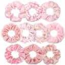 10 Pcs Hair Scrunchies for Women Satin Silk Scrunchies Fluffy Fuzzy Flower Plaid Bubble Hairties Bulk Elastic Hair Accessories for Women Gift (Pink)