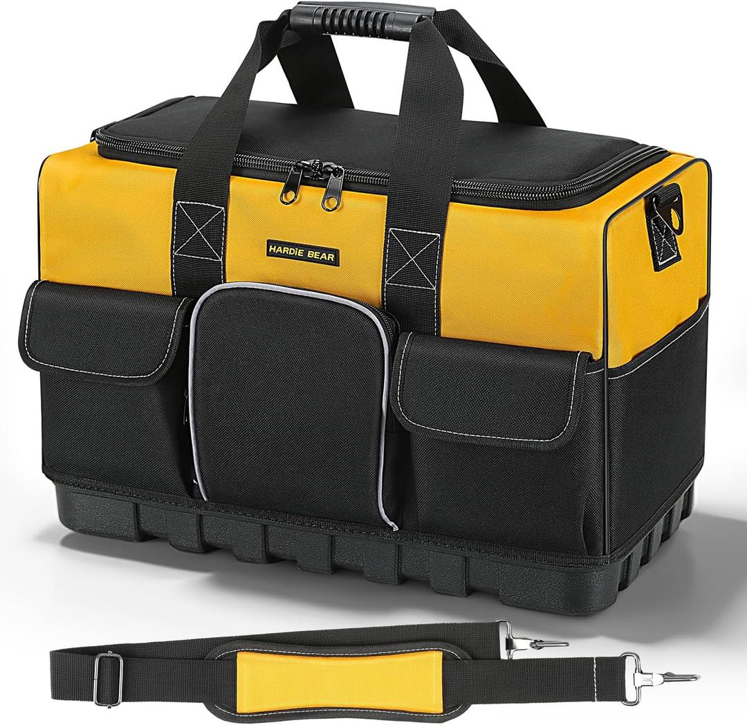Tool Bag, 20 Inch, Yellow and Black, Tool Organisers 17 Pockets, Wide Mouth Opening, Reinforced Base