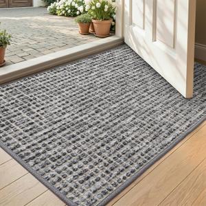 Color&Geometry Thin Indoor Door Mat 24"x36", Dirt & Moisture Trapping, Non-Slip Rubber Backing, Low Profile Inside Doormat for Home Entrance, Entryway, Patio & Porch,Stone Gray