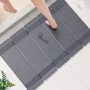 Stone Bath Mat, Super Big, 20"x32", Foldable, Multifunctional, Dark Gray Bathroom Mat for Shower