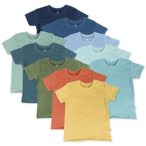 HonestBaby 7-Pack Short Sleeve T-Shirts 100% Organic Cotton Unisex, Rainbow Gems Blues, 18M