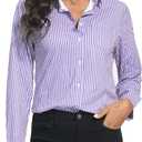 COUXILY Soft Wrinkle-Free Button Down Stretch Shirts for Women, Breathable Moisture-Wicking Casual Work Dress Tops (Large, Purple Stripe)
