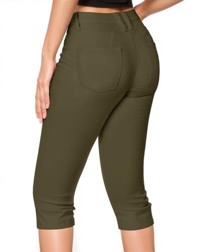 Hybrid & Company Women's Butt Lift Super Comfy Stretch Denim Capri Short Jeans Q43308X Army Green S