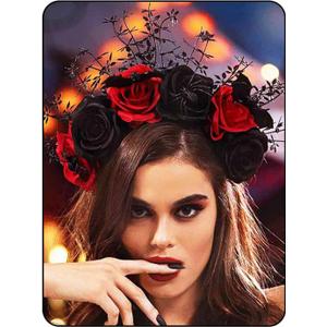 Woeoe Halloween FLower Headband Spider Day of The Dead Floral Hairband Bat Costume Party Headpiece for Women and Girls