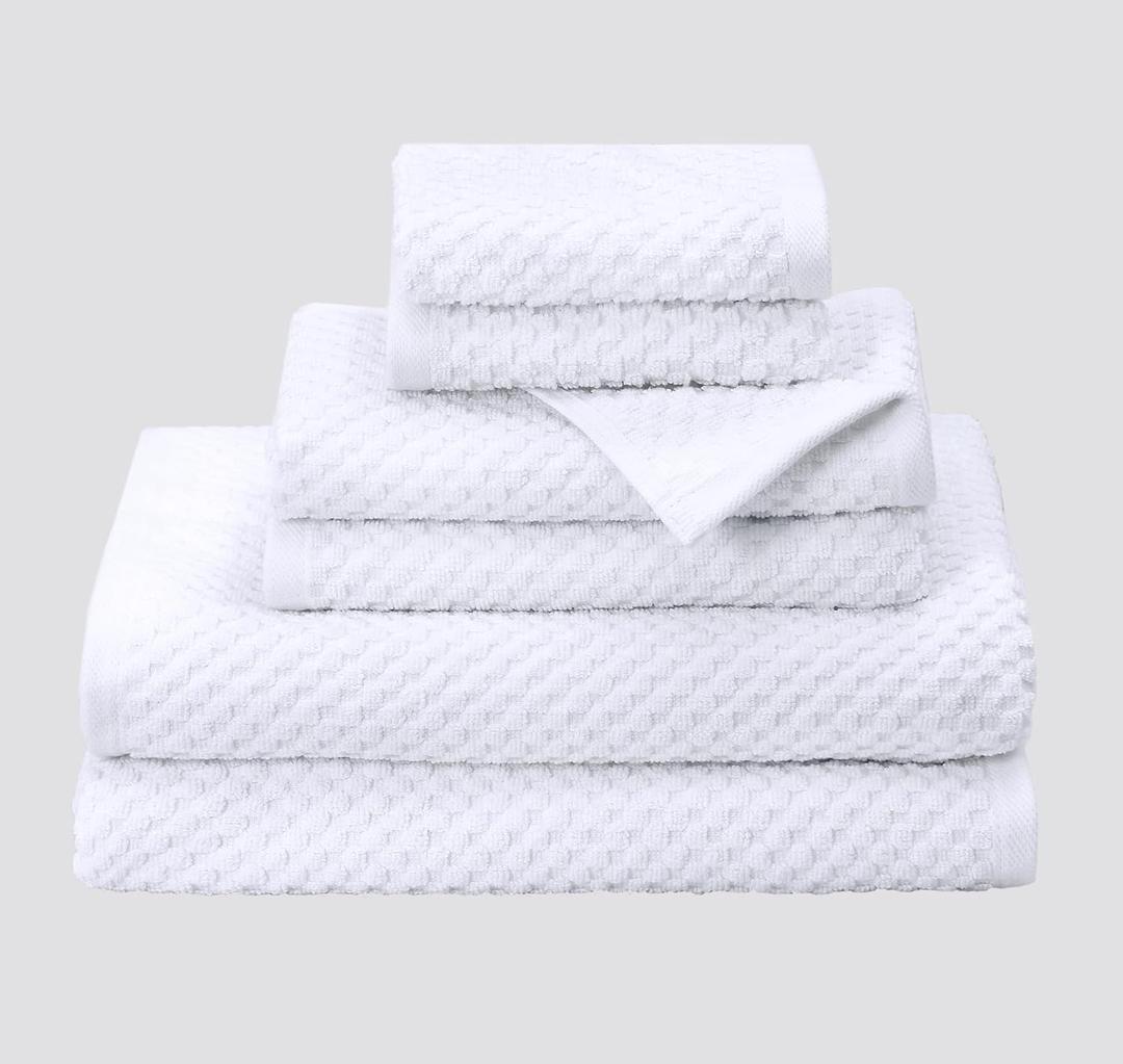 COTTON CRAFT Waffle 6 Piece Towel Set - 100% Cotton - 2 Oversized Luxury Euro Spa Waffle Weave Large Bath Towels, 2 Hand Towels, 2 Washcloths - Absorbent Quick Dry Hotel Bathroom Shower Pool - White
