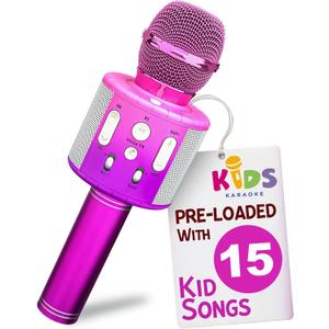 Move2Play, Kids Karaoke Microphone | Includes Pre-Loaded Songs & Bluetooth | Kids Birthday Party Gift | Toy for All Ages 2, 3, 4, 5, 6+ Year Old Girls, Boys & Toddlers (Pink/Purple)