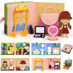 AIXMEET Toddler Busy Board, Sensory Busy Board for Toddlers 3456 Year Old, Montessori Felt Quite Book Preschool Early Learning Educational Travel Toys Autism Sensory Cloth Book
