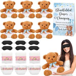 Simgoing 19 Piece Bear Themed Baby Shower Diaper Changing Game Supplies Include 12 inch Bear Dolls Blindfold Diapers Games Prizes for Adult Gender Reveal Raffle Party(Elegant,Blue)