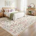 Maxsoft 4x6 Area Rugs for Living Room Bedroom, Floral Vintage Large Rug with Rubber Backing: Soft Non-Slip and Washable Low Pile Throw Carpet for Dining Room Kitchen Home Decor, Pink