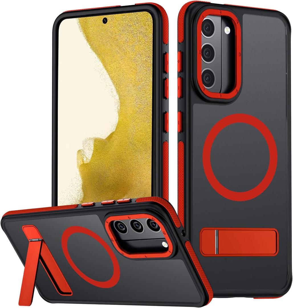 for Samsung Galaxy S22 Case, [Compatible with MagSafe], Adjustable Kickstand,Military Grade Drop Tested, Translucent Matte Phone Case for Galaxy S22 Case (Red)