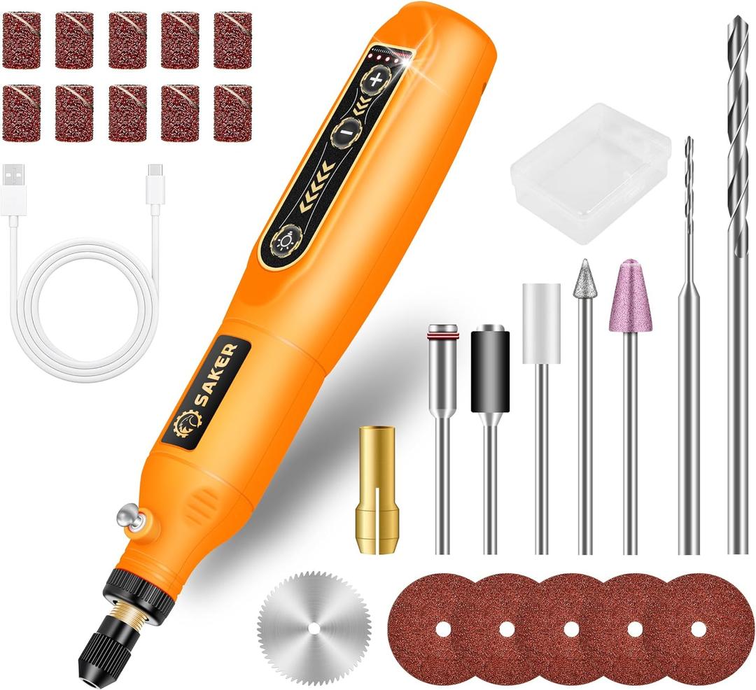 Saker Mini Rotary Tool Kit, Cordless Rotary Tool, 5-Speed, Multi-Purpose 3.7V Power Rotary Tools Kit For Engraving,Sanding, Grinding, Polishing, Carving, Etching, Diy Crafting
