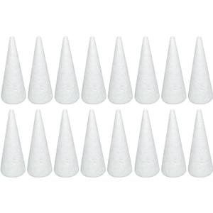 16 Pack Craft Foam Tree Cones for DIY Arts and Crafts (2.37 x 5.56in), White polystyrene Foam Cone, Polystyrene Foam Cones, for DIY Christmas Gnomes, Christmas Tree, Holiday Decor