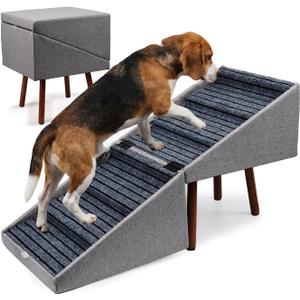 2-in-1 Dog Stairs for Bed and Couch, 21.6 Inch High,Foldable Ottoman with 6 Steps, Joint Relief for Small and Large Dogs (Gray H 21.6")