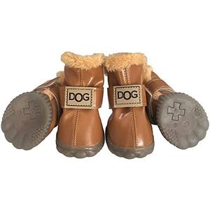 WINSOON Dog Australia Boots Pet Antiskid Shoes Winter Warm Skidproof Sneakers Paw Protectors 4-Pcs Set (Size 4, Light Brown)
