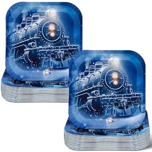 Blushtier 50 Pack Polar Themed Party Decorations Plates Bulk Train Plates Believe Party Decorations Holiday Dinnerware Supplies (Square)
