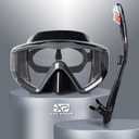 Snorkel Set Pano 3 Window Adult Snorkeling Gear, Professional Snorkel Goggles Anti-Fog Diving Mask, Anti-Leak Swim Goggles and Dry Top Snorkel for Diving, Snorkeling, Swimming (Dark Gray)