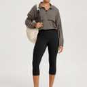 ODODOS 2-Pack High Waist Workout Capris for Women, 19" Tummy Control Athletic Running Cropped Leggings, Black+Taupe, Medium (M)