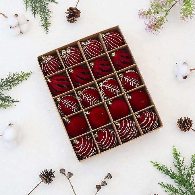 20PCS Velvet Ornaments for Christmas Tree, 2.36INCH Glitter Flocked Christmas Ornaments Decorations Balls Set Decor