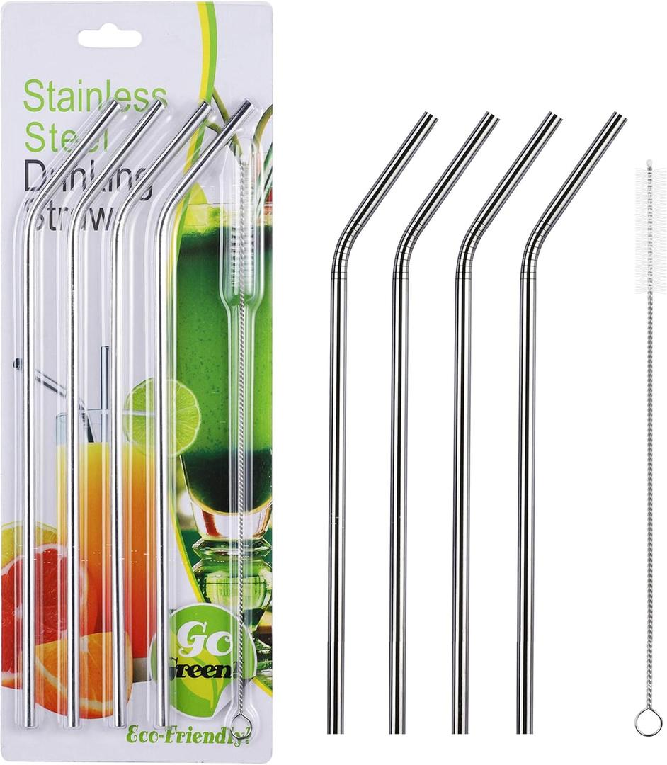 6 Reusable Straws - Stainless Steel Drinking - Set of 6 + 2 Cleaners - Eco Friendly, SAFE, NON-TOXIC non-plastic