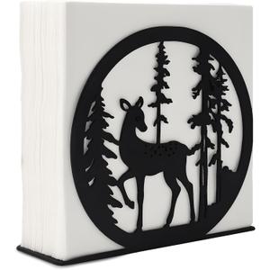 Sika Deer Design Napkin Holder for Table,Metal Standing Napkin Dispenser for 5-inch Paper Napkins,Black Metal Napkin Storage for Kitchen Dining Room Coffee Bar,Mail Letter Sorter Rack