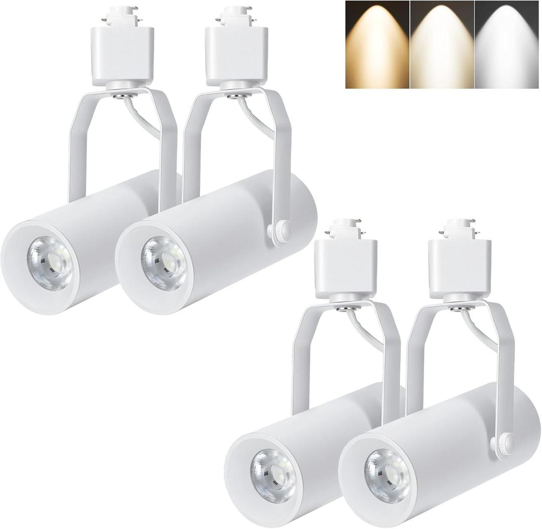KING SHA 4-Pack H Type LED Track Lighting Heads, 11W Dimmable 1113LM, 3CCT Selectable 2700K/4500K/6500K, CRI 90, Flicker Free, Adjustable Ceiling Spotlights for Kitchen Art Retail, White