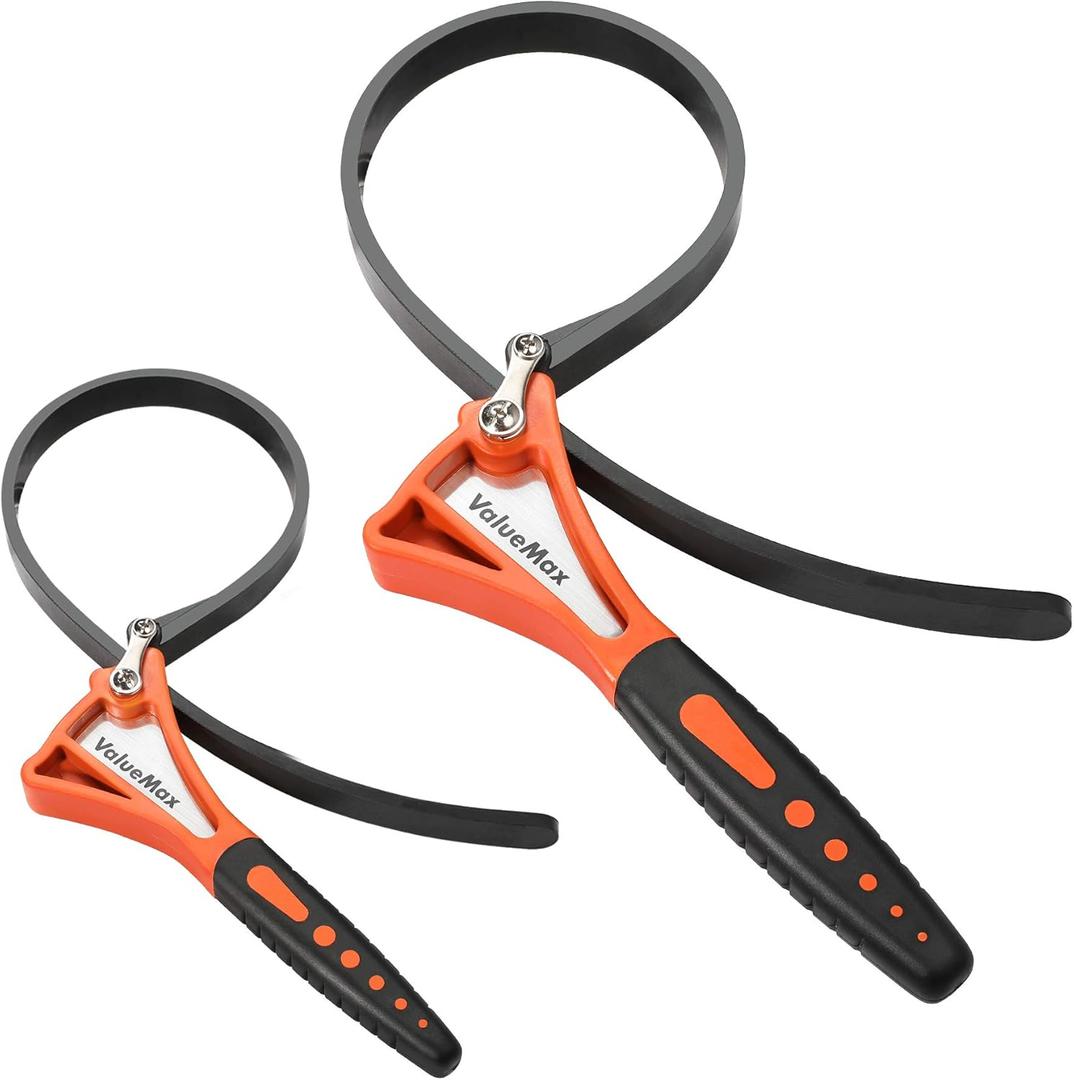 ValueMax 2-piece Strap Wrench Set, Adjustable Oil Filter Wrench with Max Diameter 4" (Small) and 6"(Large) for Shower Head Water Filter, Jar Opener Set (Orange)