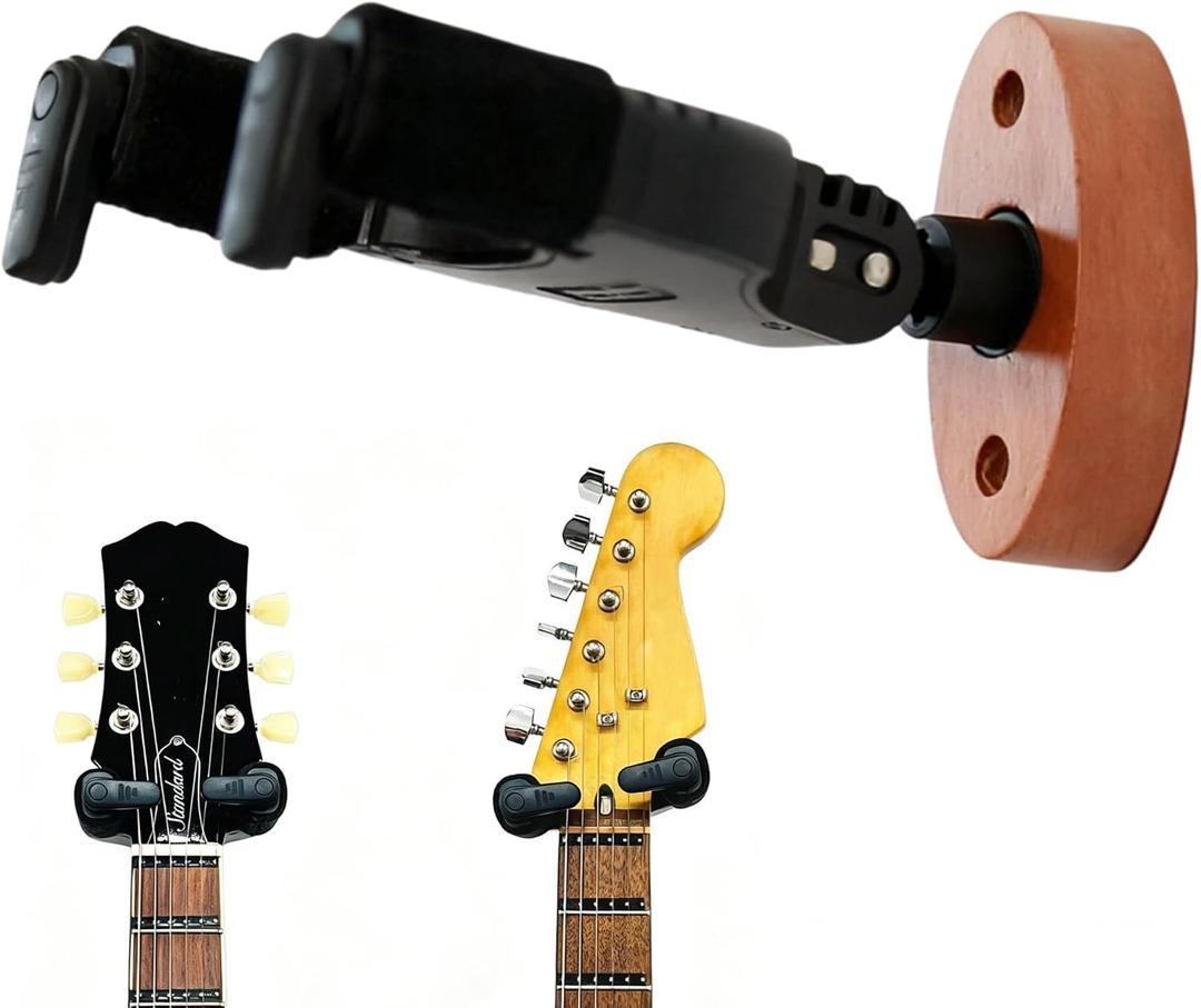 Guitar Wall Mount Solid Wood ,AutoLock+AutoFit Yoke for Acoustic/Electric | Self-Adjust to Angle Headstock,10kg+Heavy-Duty,Nitro-Safe,Easy Twist-Lock Install,Zinc Alloy Joint,Guitar Hanger/Holder,Red
