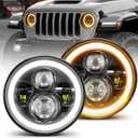 7 Inch LED Headlights Round Halo Angel Eyes DOT Approved 2PCS Classic LED Headlights with White DRL Amber Turn Signal H6024 High/Low Beam Lights for Wrangler JK TJ LJ CJ