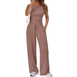 Trendy Queen Womens 2 Two Piece Set 2026 Summer Workout Vacation Gym Clothes Spring Fashion Lounge Matching Airport Travel Outfit Resort Wear Fitness Athleisure Clothing, Mauve Rose