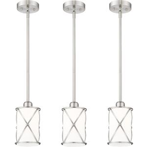 Brushed Nickel Pendant Lights Kitchen Island 3 Pack, Milk Glass Kitchen Pendant Lighting Over Island with Rods, Modern Mini Hanging Light for Sink Dining Room, CH9176BNW-3PK