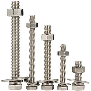 5/16-18 x 4-1/2" Hex Head Bolts with Hex Nuts and Thick Flat & Lock Washers, Fully Threaded, Stainless Steel 18-8, Plain Finish, 6 Sets