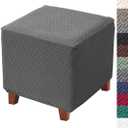 Ottoman Cover Jacquard Stretch Square Slipcover Thick Folding Storage Cover Footstool Protector With Elastic Bottom for Living Room S Dark Gray