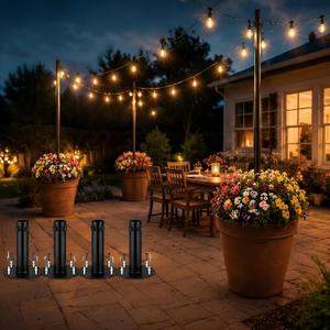 6 Pack String Light Pole Base for Planters, Heavy Duty Metal Holder for Outdoor Patio String Lights, Fits 1.5 Inch Poles, Rust Resistant Mount with Screws for Backyard Garden Decor