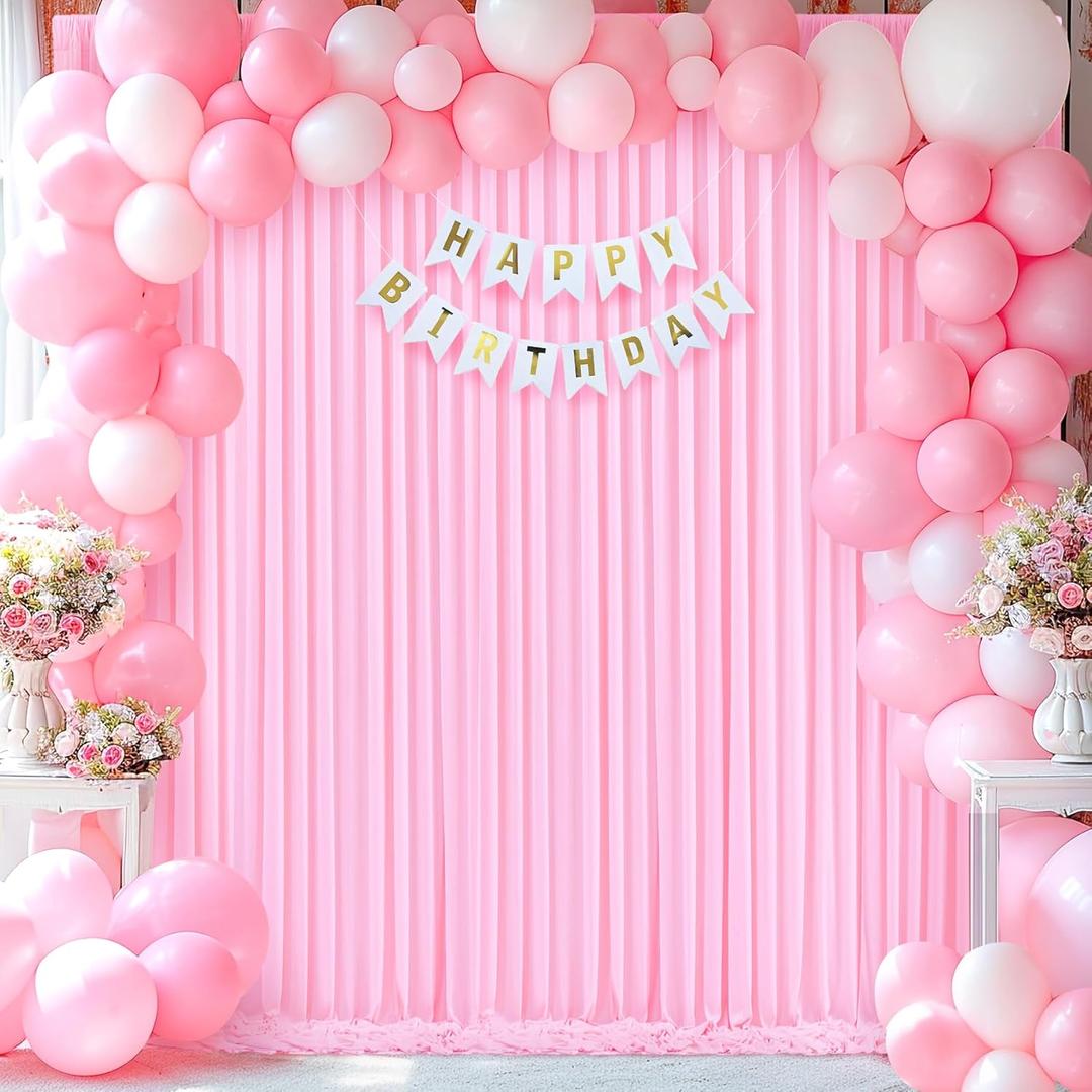 10ft x 7ft Pink Backdrop Curtain for Parties Light Pink Wrinkle Free Backdrop Drapes Panels for Baby Shower Wedding Birthday Photo Gender Reveal Photography Polyester Fabric Background Decoration
