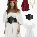 kasahara Womens Pirate Costume Outfit Sexy White Pirate Dress with Corset Necklace Bandana Headscarf Accessories 4pcs (No Size)