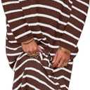 Saodimallsu Womens Striped Sweater Dress Fall Chunky Knit V Neck Collared Long Sleeve Sexy Slit Loose Midi Dresses (Brown)