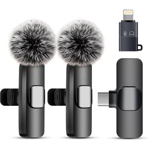 Wireless Microphone for iPhone iPad and Android Phone, 2 Pack Wireless Lavalier Lapel Mic with Noise Reduction, Plug and Play Mini Microphone for Video Recording Interview Podcast YouTube TikTok Vlog