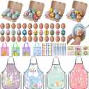 Novabright 54 Pcs Wooden Easter Egg DIY Painting Kit Bulk Wood Eggs with Cartons Aprons Paints Tote Bags Cards Easter Crafts Basket Stuffers Spring Party Favors Egg Decor Gifts(Brown)