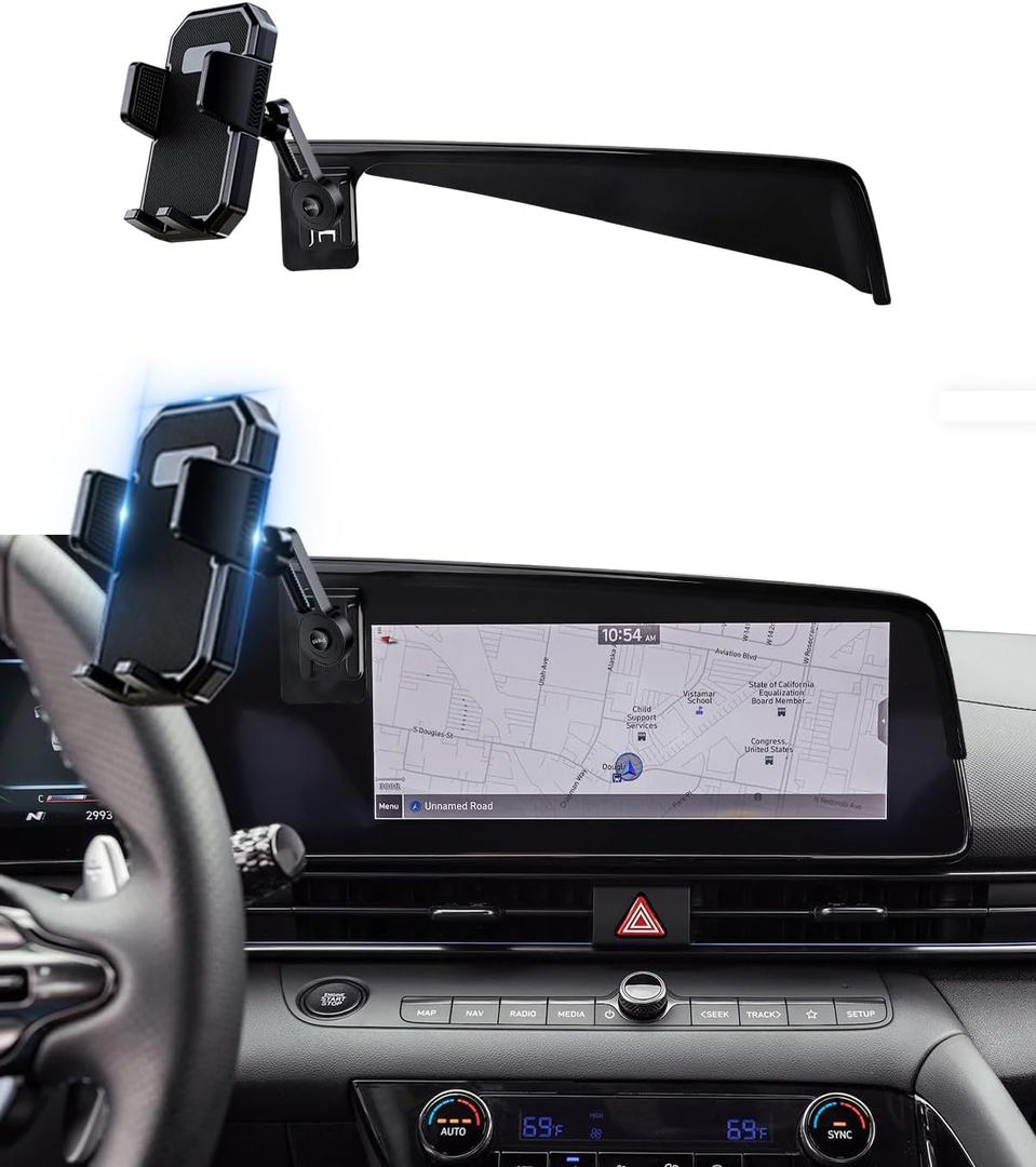 PZK Car Phone Holder for Hyundai Elantra 2021-2025 2026 SE/SEL/Sport/Limited/N Line Accessories Custom 8-Inch/10.25-Inch Screen Auto Lock Car Phone Mount with 360 Rotating Extension Rod