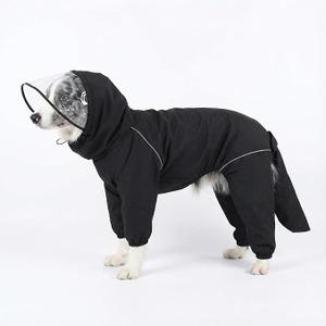 Dog Raincoat for Medium Large Dogs,rain Jacket Coat, Full Leg Coverage Waterproof Rain Suit with Detachable Hood & Tail, Reflective Strips, Snag-Free Top Zipper (Black for Boy, M-Large)