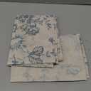 jinchan Linen Kitchen French Floral Tier Curtains 30 Inch Farmhouse Vintage Cafe Small Window Rustic Half Window Curtains for Living Room Bathroom 2 Panels Blue on Beige