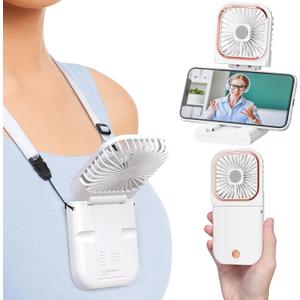 F-color Portable Mini Handheld Fan - Personal Fan with Phone Holder 3 Speed Adjustable Small Pocket Fan for Summer Travel Outdoor Beach Concert College Dorm Cruise Essentials 2025 (Upgrade White)