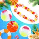 Hoteam 24 Counts Orange Hawaiian Leis Necklace Tropical Flower Lei Floral Luau Party Decorations Hawaiian Flower Luau Necklaces Hula Dance Garland Headbands for Beach Birthday Wedding Party Favor