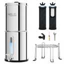 Purewell 2.25G Gravity Water Filter System with Water Level Window, 3-Stage 0.01m Ultra-Filtration Stainless Steel Countertop System with 2 Filters and Stand, Reduce 99% Chlorine, PW-KS (Large, Silver)