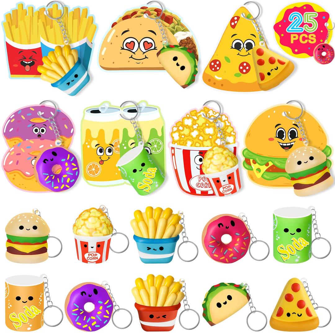 FHOZGECY Valentines Day Cards for Kids School, 25PCS Slow Rising Squishy Toys for Boys and Girls, Valentines Cards for Kids Classroom with Keychains, Valentines Classroom Exchange Party Favors