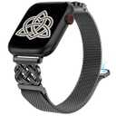 Stainless Steel Magnetic Loop Compatible with Apple Watch Band 41/40/38/49/46/45/44/42mm Women Metal Mesh Celtic Knot Dressy Strap for iWatch SE Series 10/9/8/7/6/5/4/3/2/1/Ultra(1/2) (Blac)