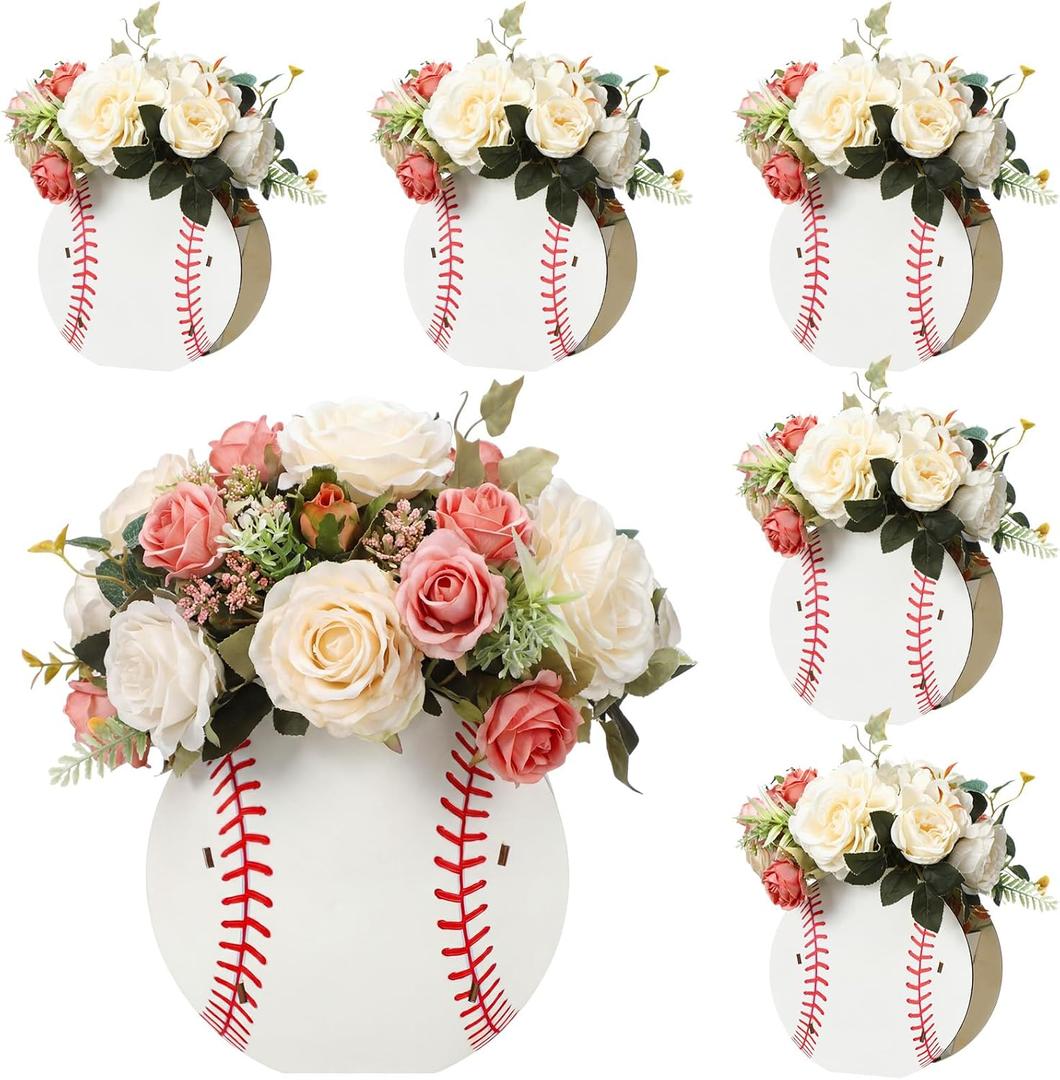 Cinnvoice 6 Pcs Wooden Centerpieces for Tables Baby Shower Decorations Tabletop Boxes Party Favor for Birthday Baby Shower Wedding Garden Tea Party(Baseball)