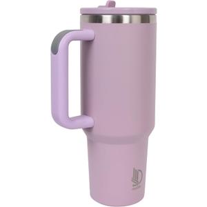 40oz Premium Stainless Steel Tumbler with Handle & Straw | Vacuum-Insulated Double-Wall Travel Mug for Hot & Cold Drinks | Cup-Holder Friendly | Leak-Resistant Lid (Rose dust)